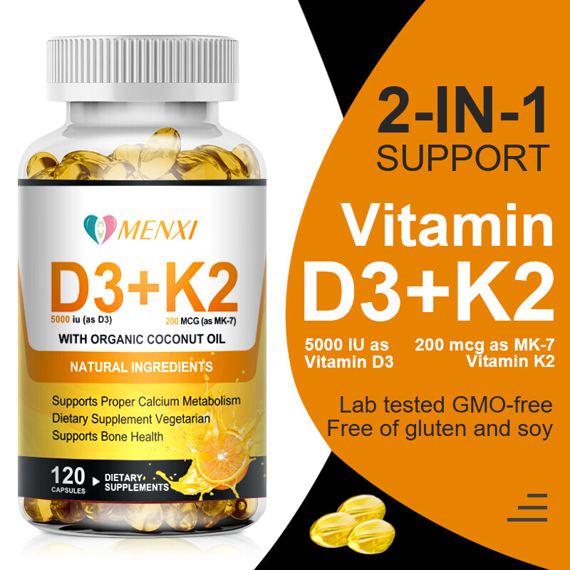 Vitamin D3 with K2 D3 5000IU and K2 200mcg 120 Vegetarian Capsules High Strength