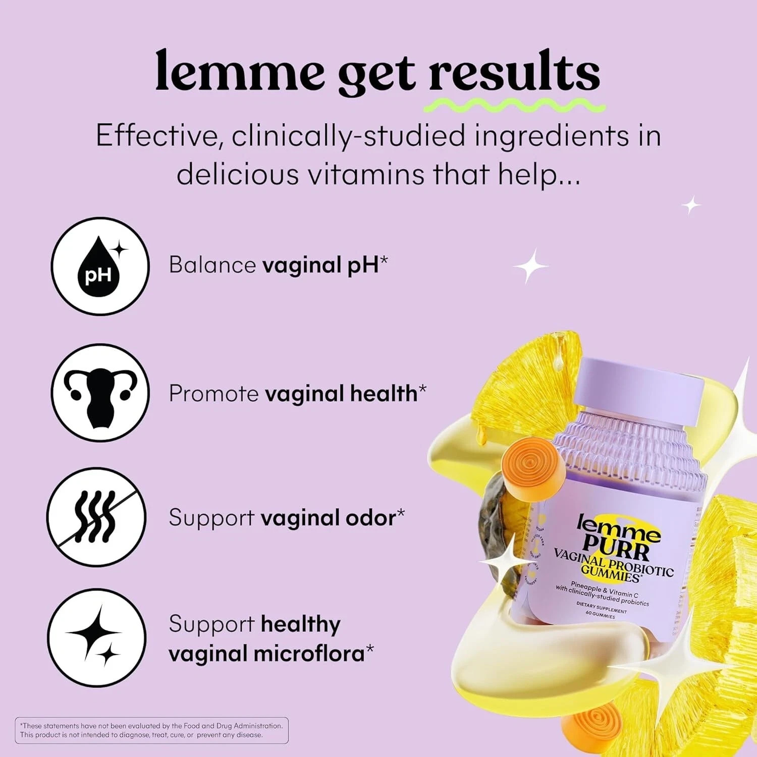 lemme PURR Vaginal Probiotic Gummies, Women Intimate Health Support 60 Gummies