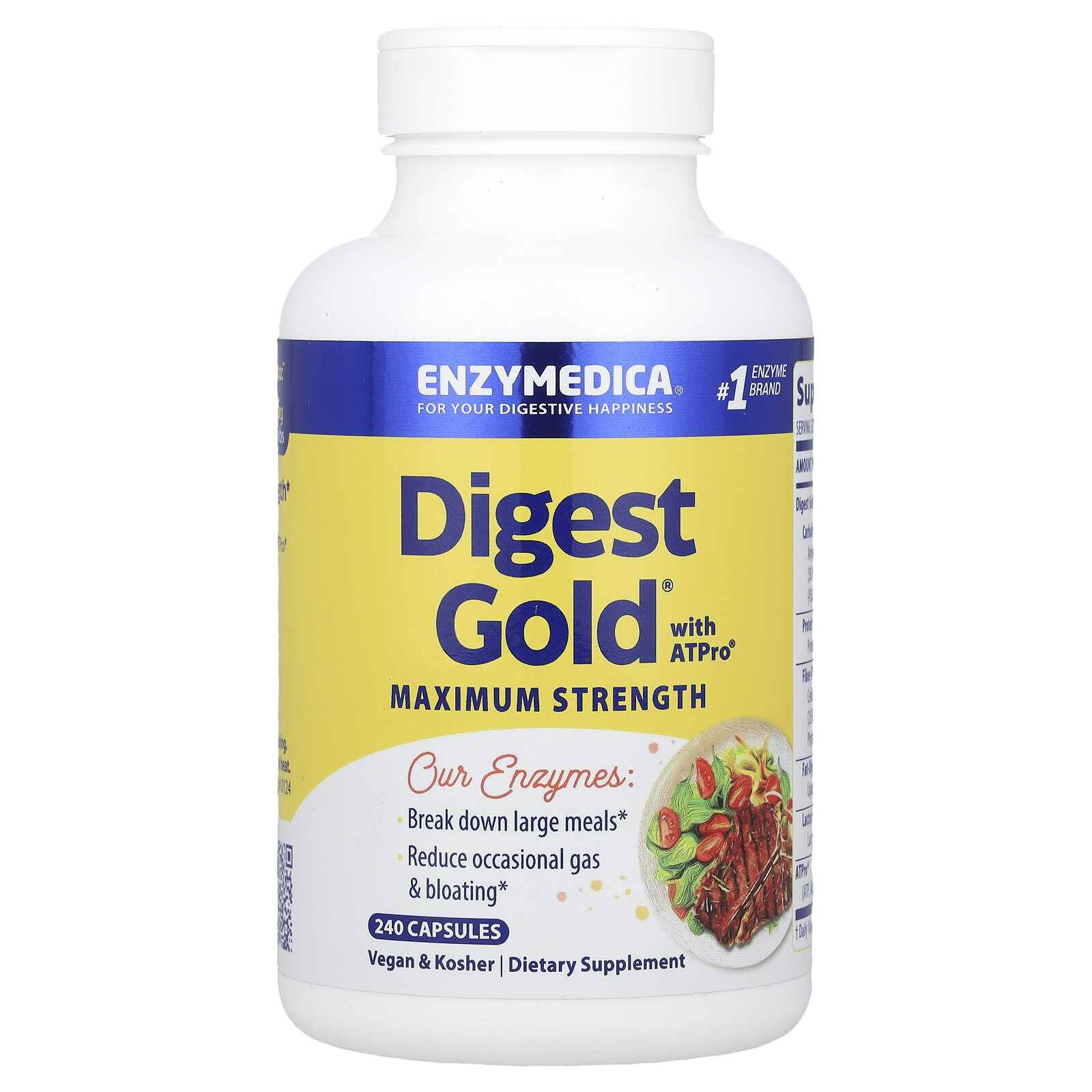 Enzymedica Digest Gold with ATPro 240 Capsules Casein-Free, Dairy-Free,