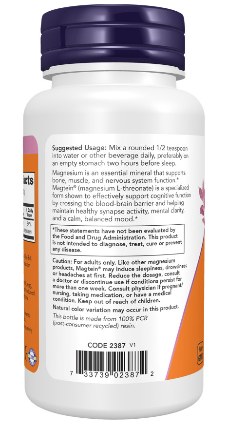 NOW Foods Magtein Powder 3.2 oz. 3/2028EXP