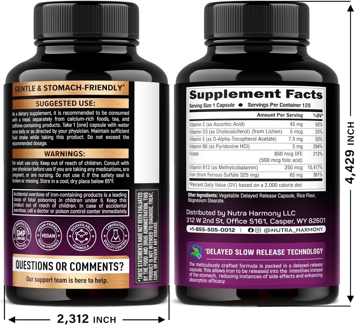 Iron Supplement for Women – Iron 65mg (Ferrous Sulfate 325mg) – Stomach Friendly