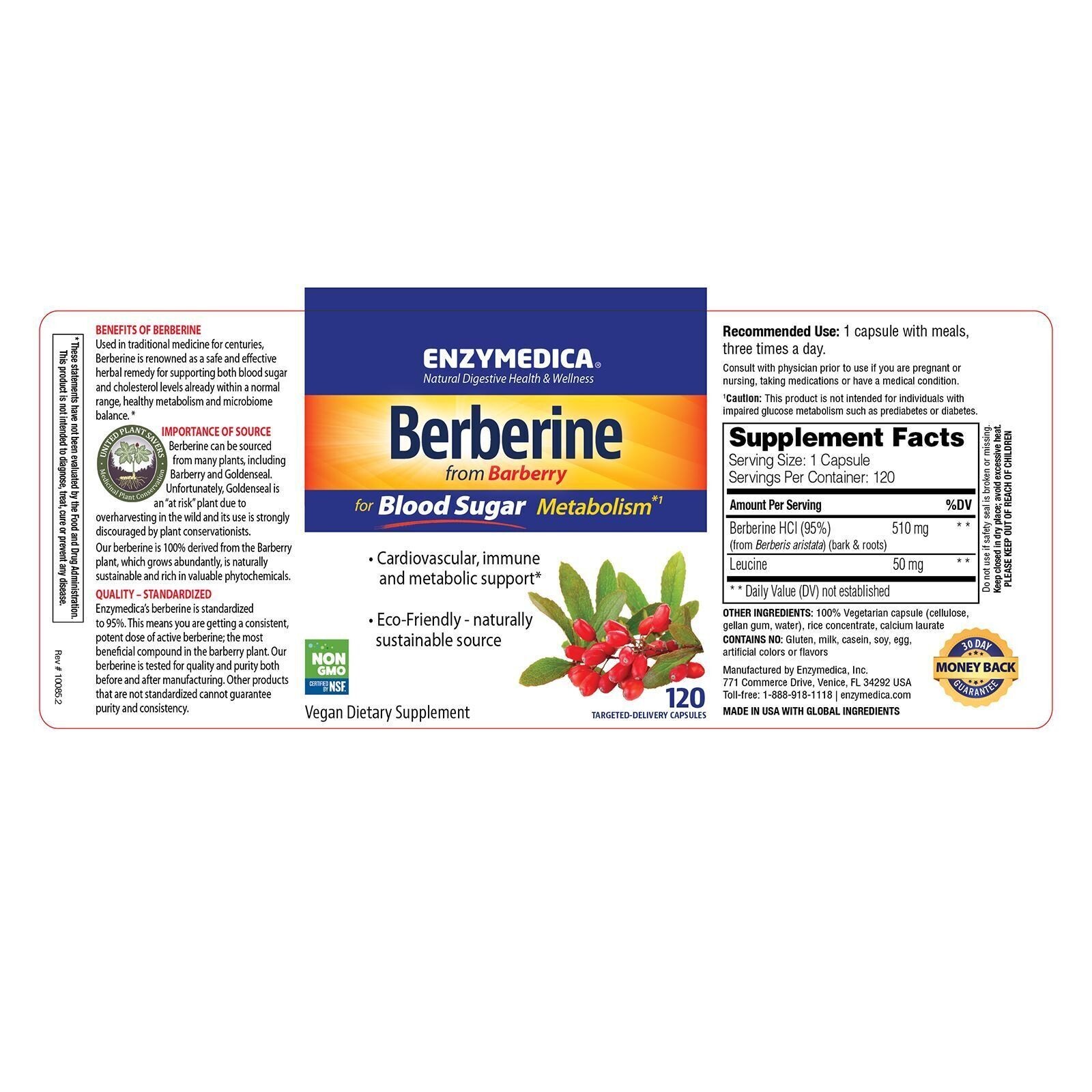 Enzymedica Berberine 120 Capsules exp 05/2027