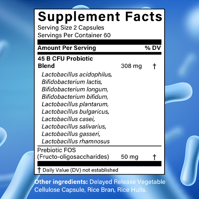 Probiotic w/Prebiotic FOS – Promoting Digestive Support w/ 45 Billion CFU