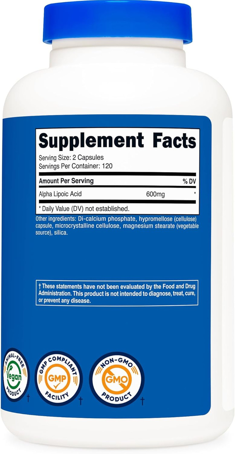 Alpha Lipoic Acid 600Mg per Serving, 240 Capsules – Gluten Free, Vegetarian Cap