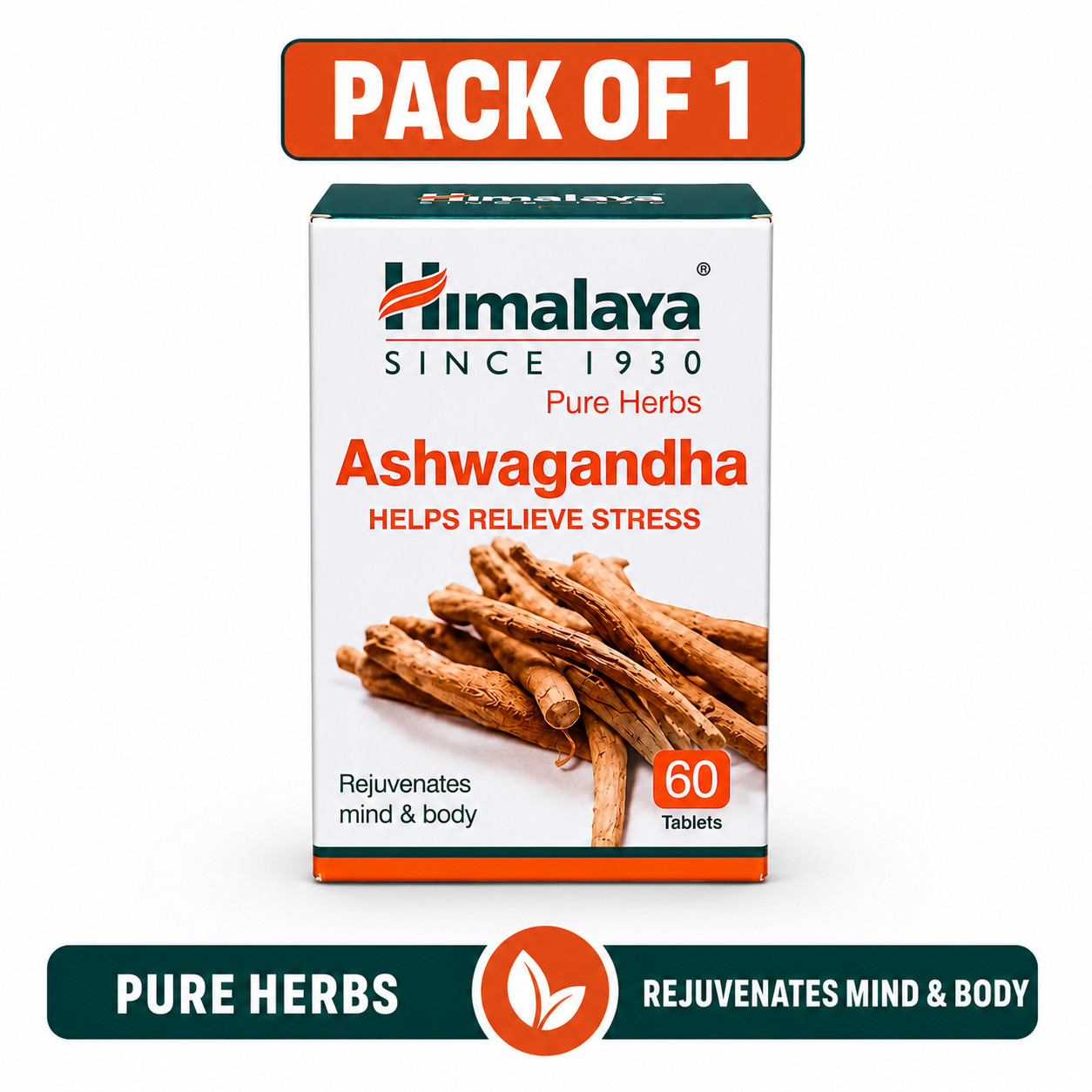Himalaya Pure Herbs Ashwagandha 60 Tablets Stress Relief Herbal Supplement