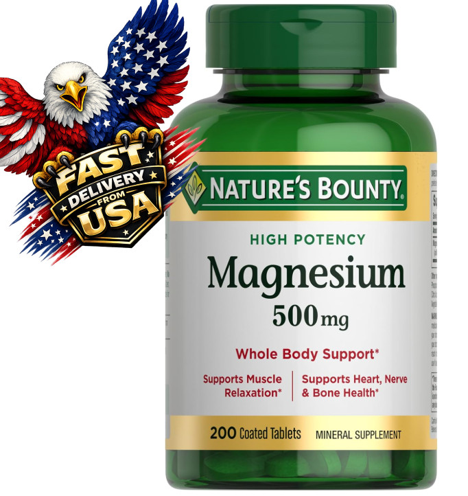 Magnesium 500mg Tablets High Potency Supplement 200 Count Bone & Muscle Health