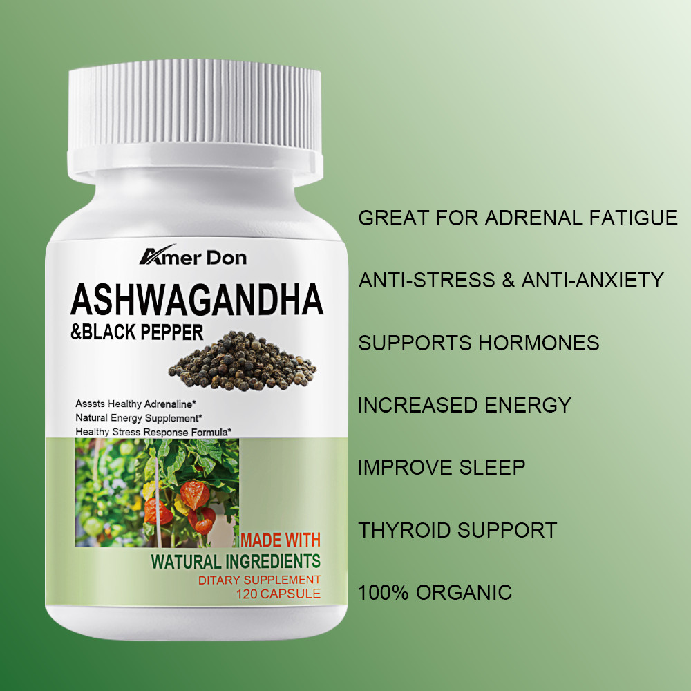 Organic Ashwagandha Capsules 1300mg Supplement w/ Black Pepper Root Powder 120Pc