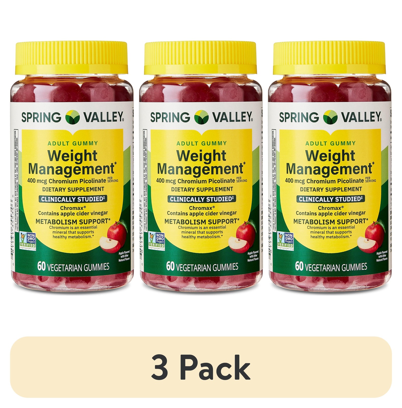 3 Pack Weight Management Gummies Chromium 400mcg 60ct Apple Flavor