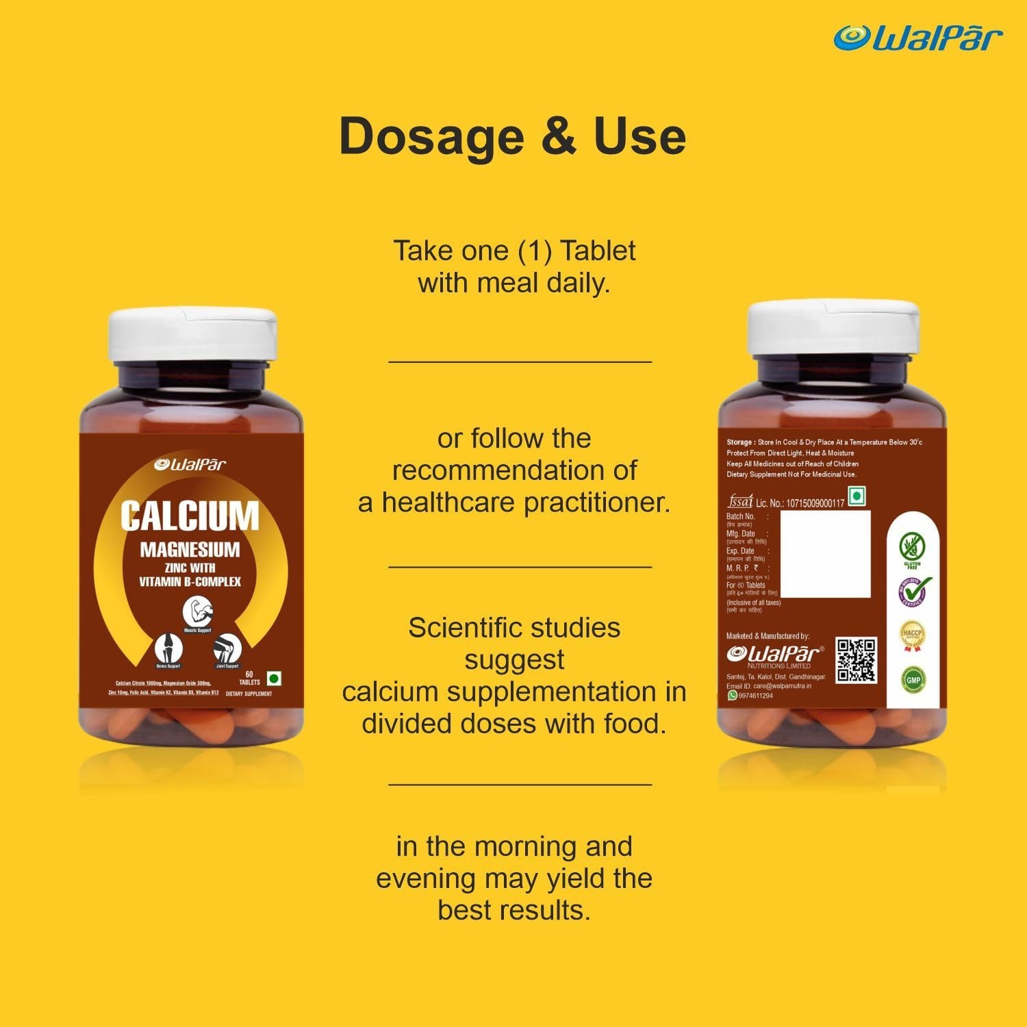 3 Pack WAL.PAR Calcium Citrate 1300mg Magnesium Zinc D3 B12