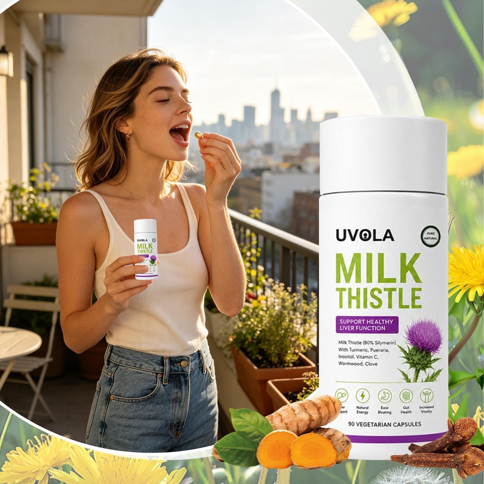 3×Uvola Milk Thistle Supplement, 80% Silymarin Liver Support Formula,90 Capsules