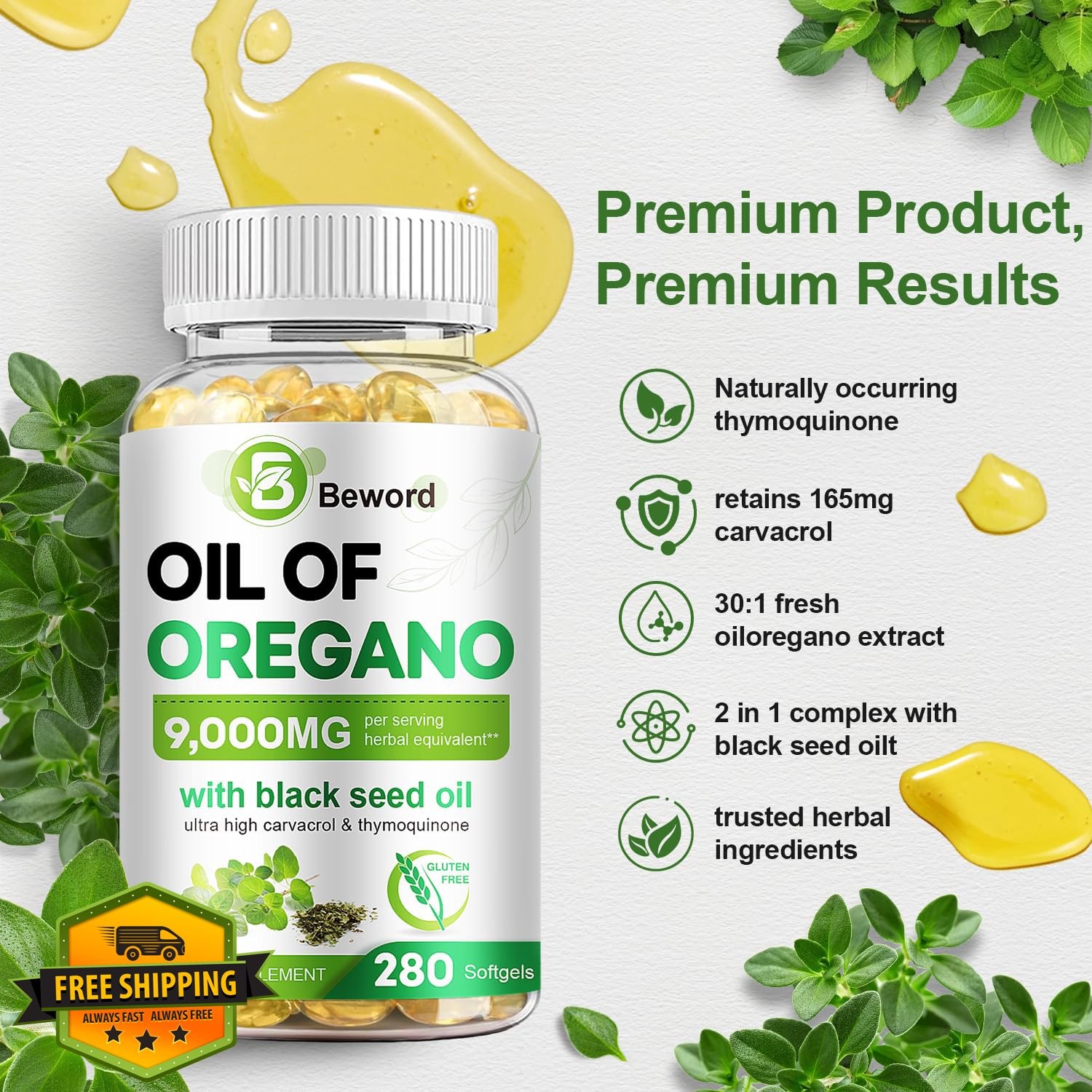 Beword Oil Oregano Black Seed Oil 280 Softgels