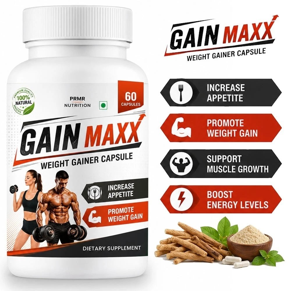 Gain Maxx Weight Gainer Capsules – Herbal & Vitamin Blend Supplement – (60 Ct)