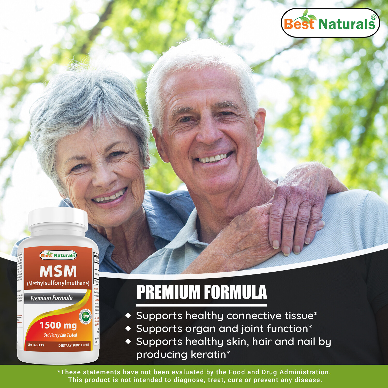 2 Pack Best Naturals MSM 1500 mg 180 Tablets