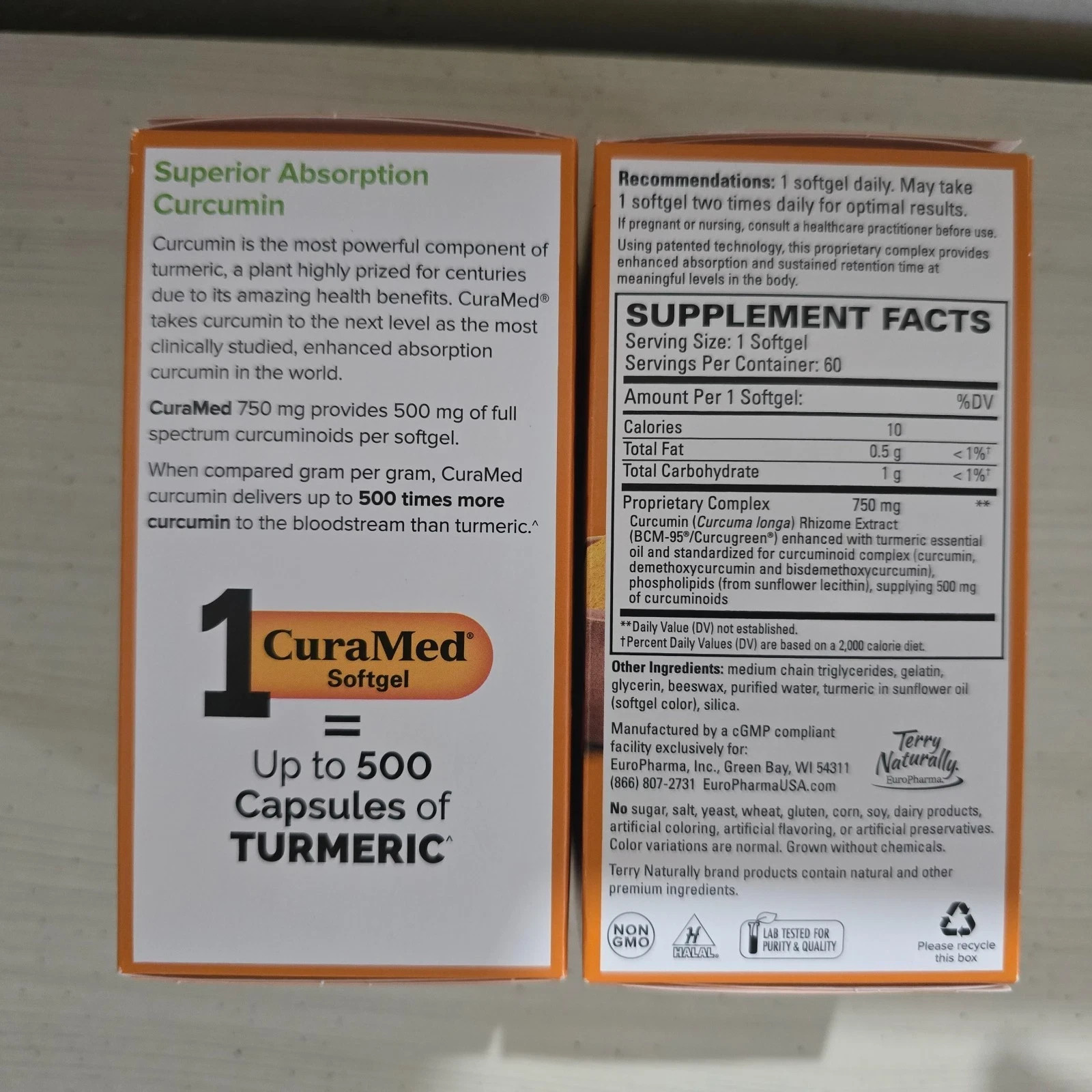 1PCs Terry Naturally CuraMed Curcumin Softgels 120 Count New
