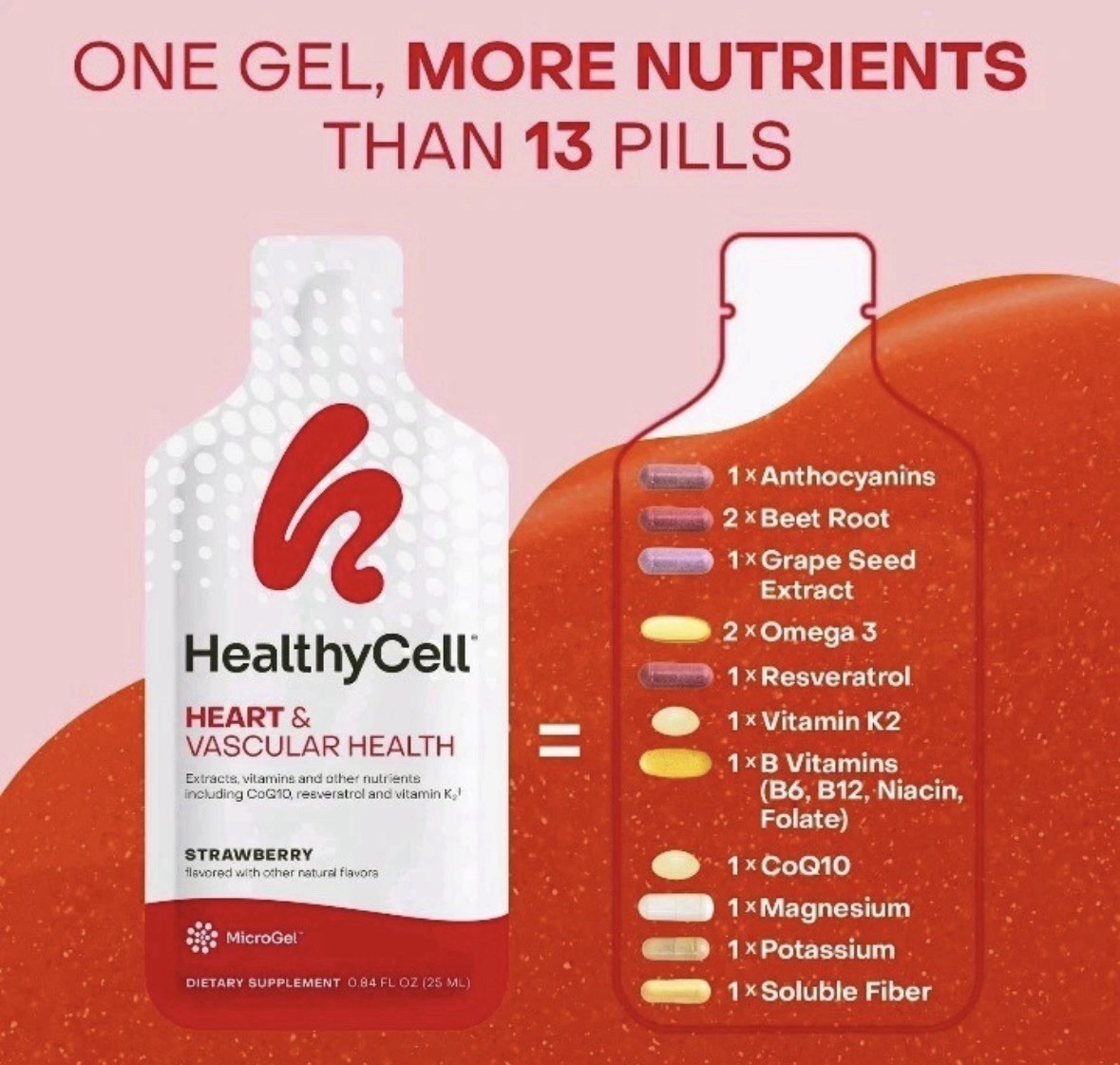 HealthyCell Heart & Vascular Health Strawberry Flavor 30 Gel Packs Exp 9/2027