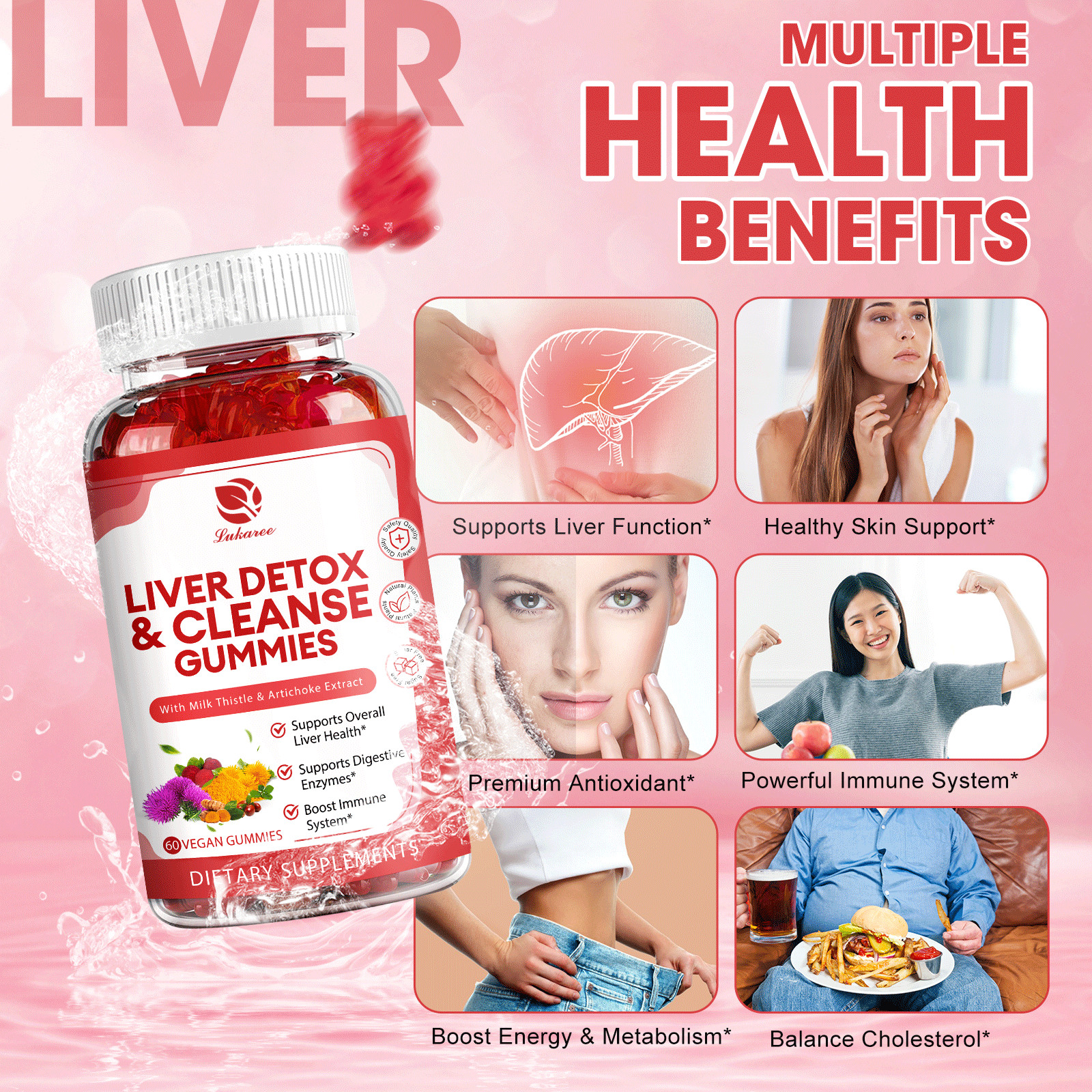 2Packs Liver Cleanse Detox & Repair Gummies, Sugar Free Liver Health Support