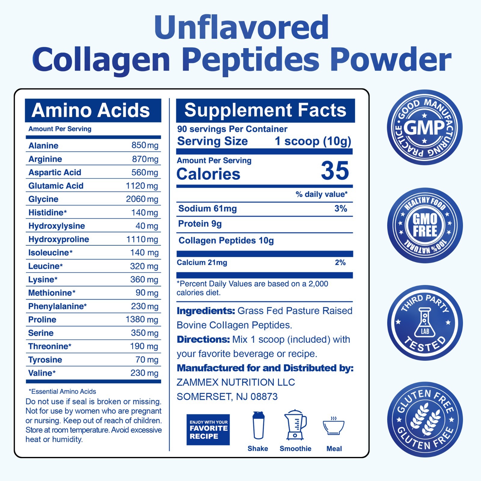 Collagen Peptides Powder Hydrolyzed Protein Unflavored Supplement 2lb-Type 1&3