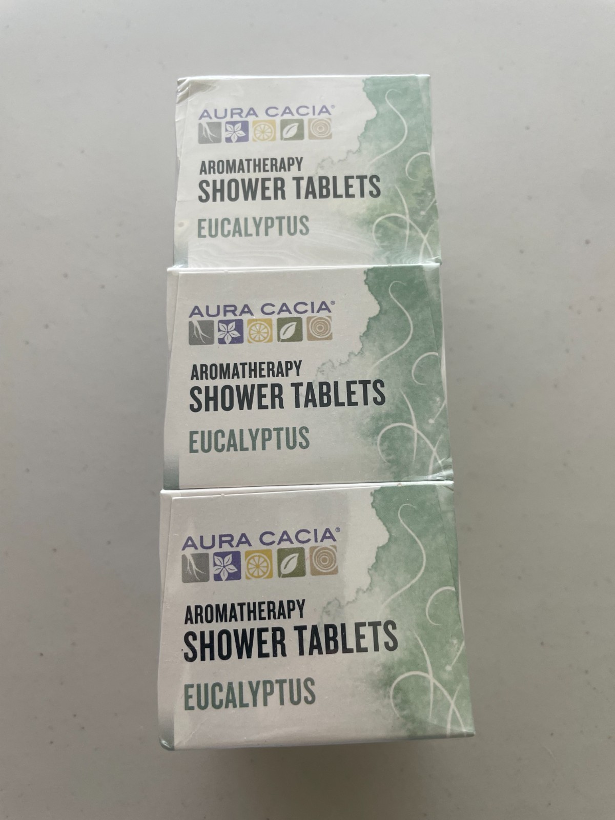 3 Boxes Aura Cacia Aromatherapy Shower Tablets Eucalyptus 3 Tablets Per Box