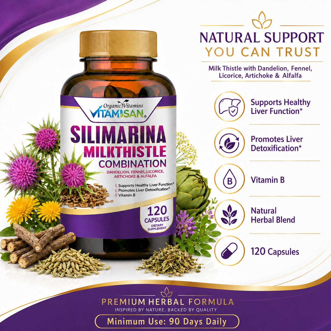 Liver Cleanser, Detox support Silymarin Milk Thistle 120 cleanse support 1448mg