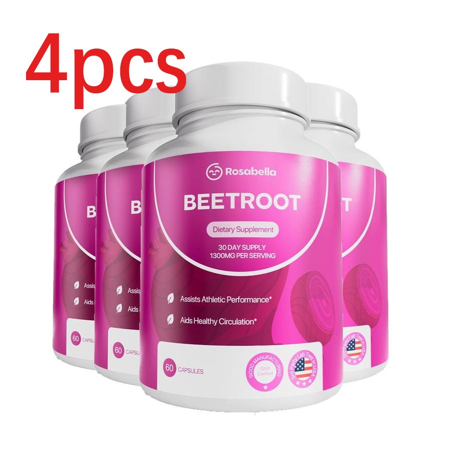 4 Pack of Rosabella Organic Beetroot Capsules (1300mg) for Blood Flow & Heart He