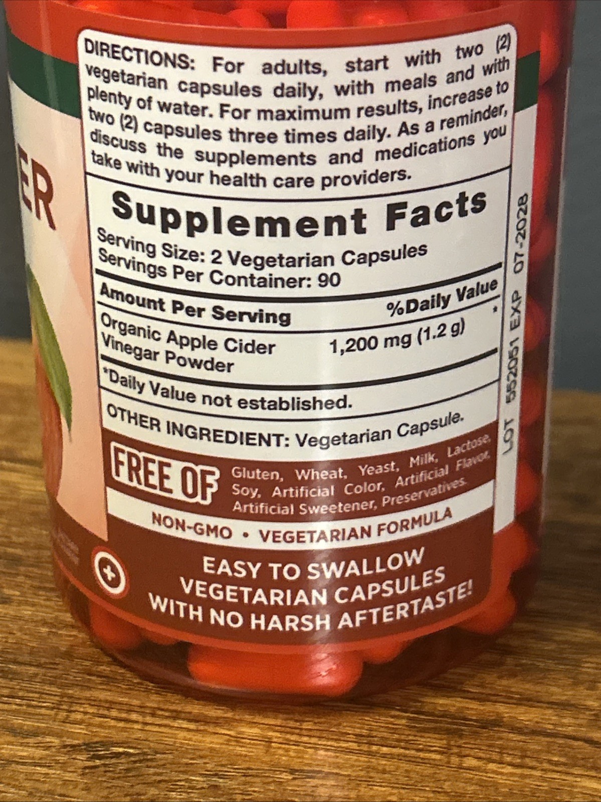 Nature’s Truth 1200mg Apple Cider Vinegar Capsules – 180 Count – Exp. 07/2028
