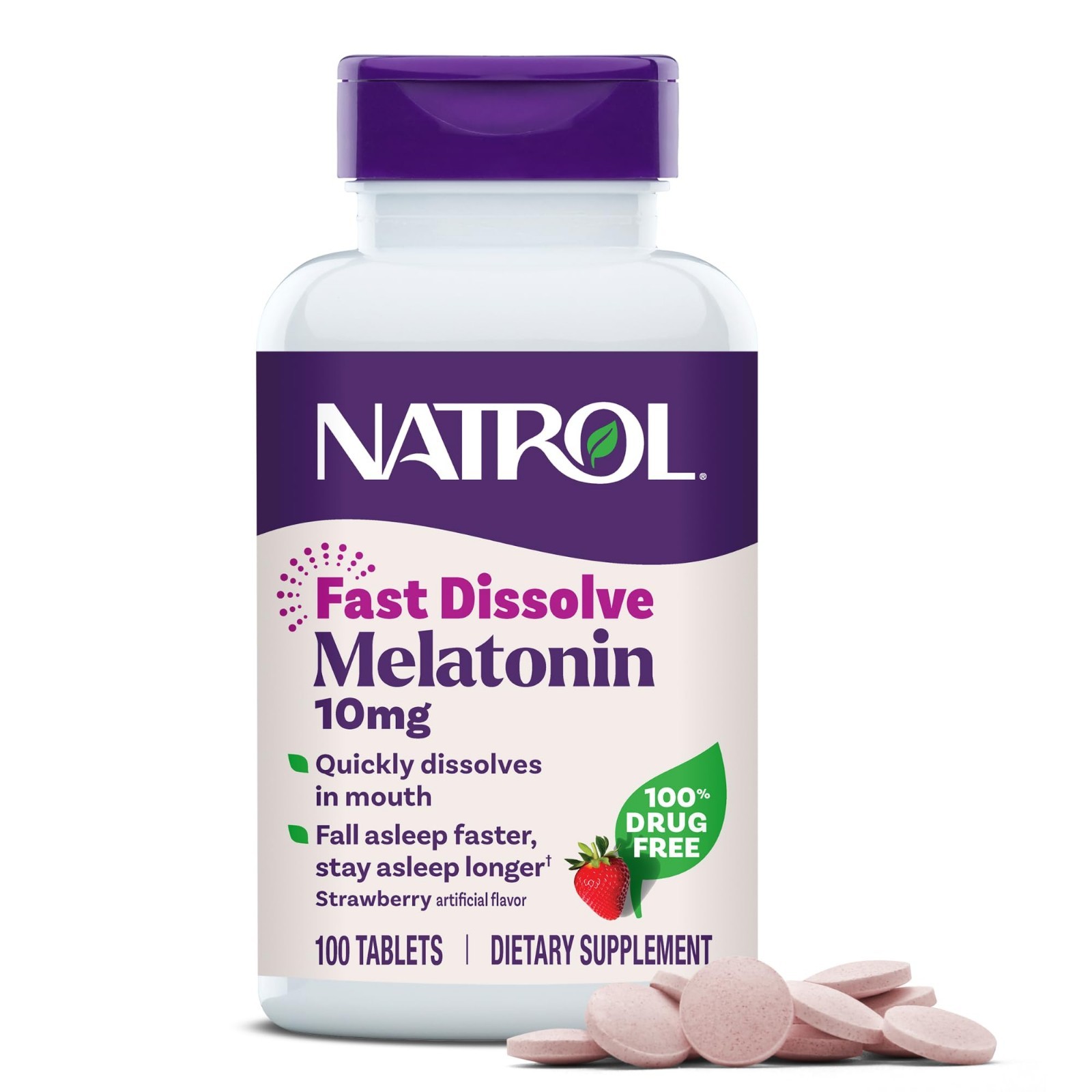 Fast Dissolve Melatonin 10mg Tablets – Strawberry Flavor, 100 Count, Sleep Aid