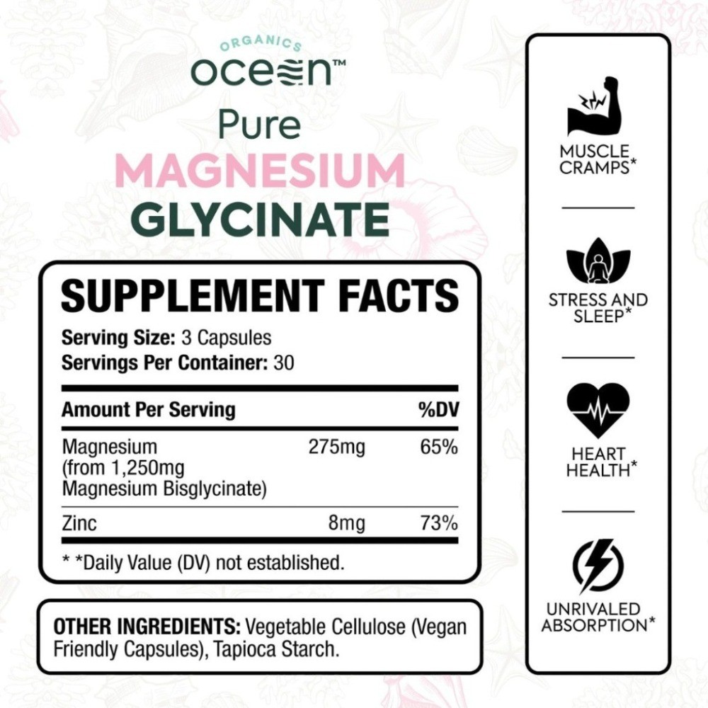 Organics Ocean Pure Magnesium Glycinate Zinc-Maximum Strength Chelated(1-3 pack)