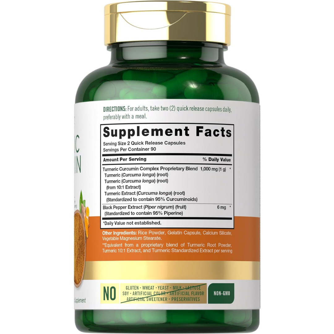 Turmeric Curcumin with Black Pepper 1000mg | 180 Capsules | Free & Fast Delivery