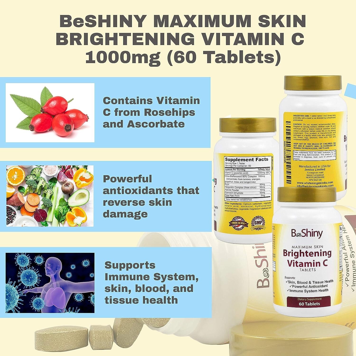 BeShiny Glutathione and Vitamin C 1000mg Skin Whitening Brightening Pills Set