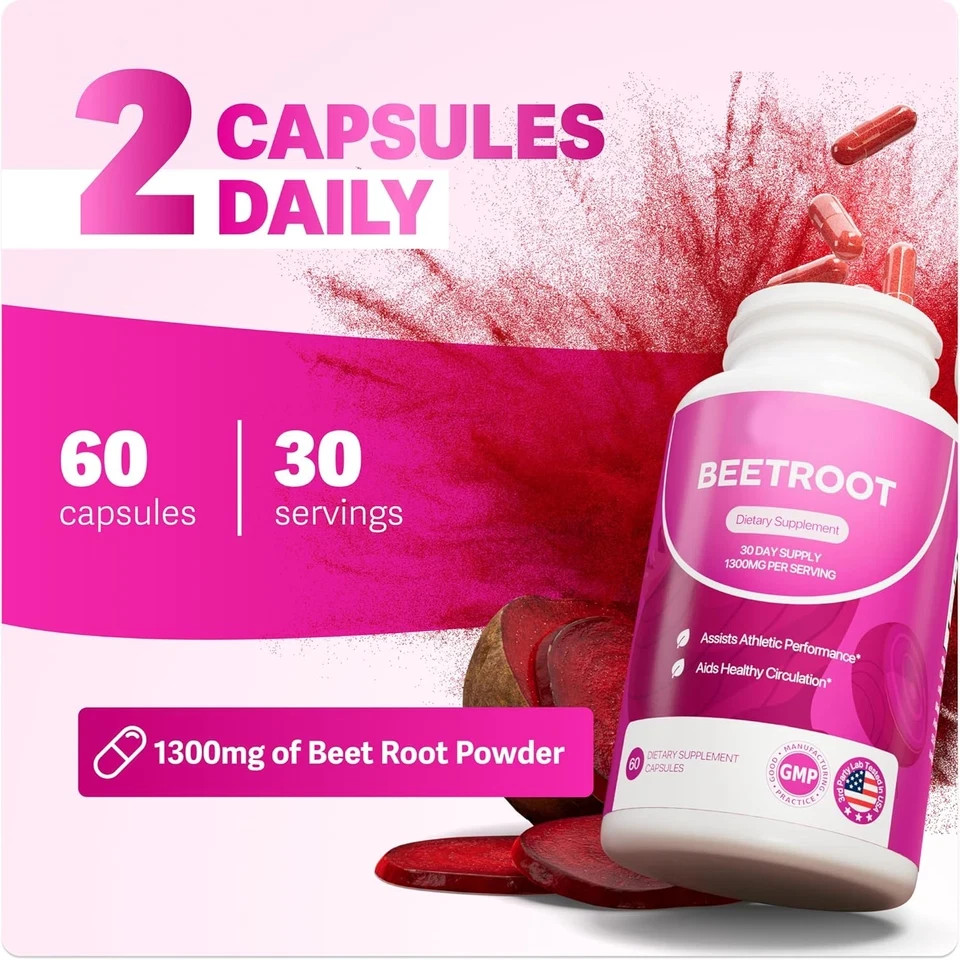 Rosabella Organic Beetroot 1300mg – Boosts Nitric Oxide & Heart Health – 60ct