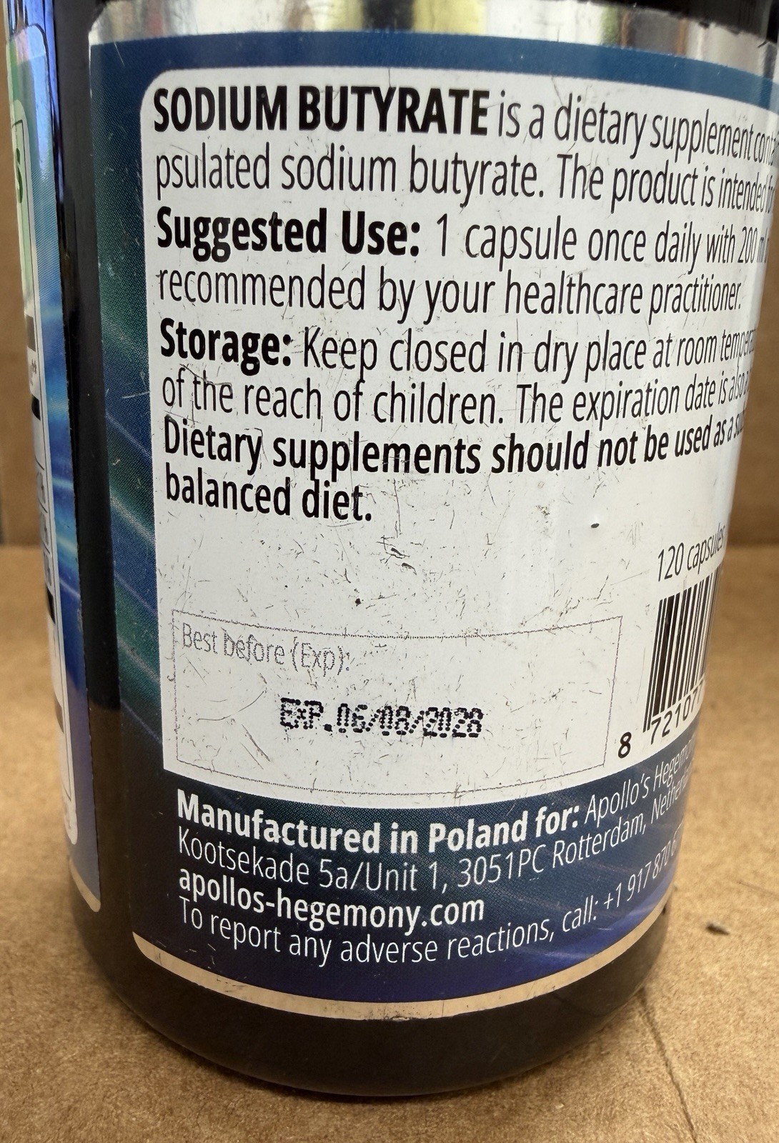 Sodium Butyrate High Dose 580 mg/120 Vegan Capsules Each/ Exp 06/2028
