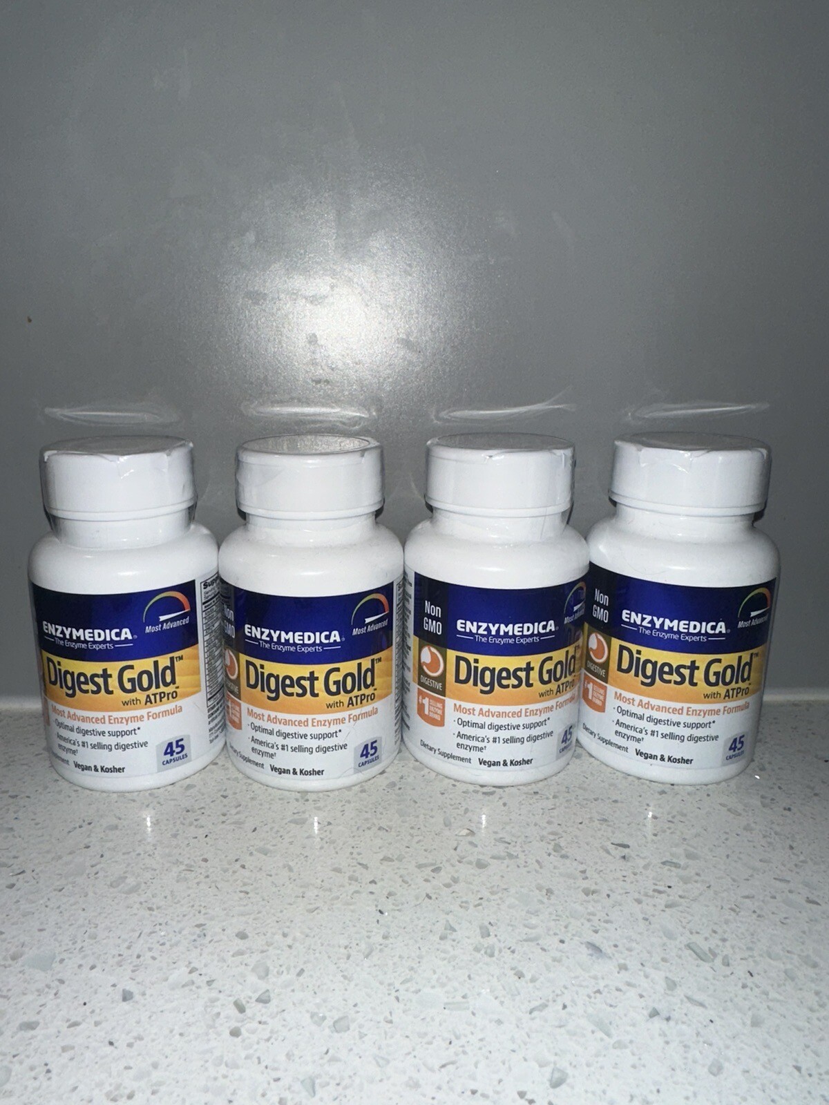 4 BRAND NEW Enzymedica Digestive Support Supplement, 45 Capsules Per Bottle