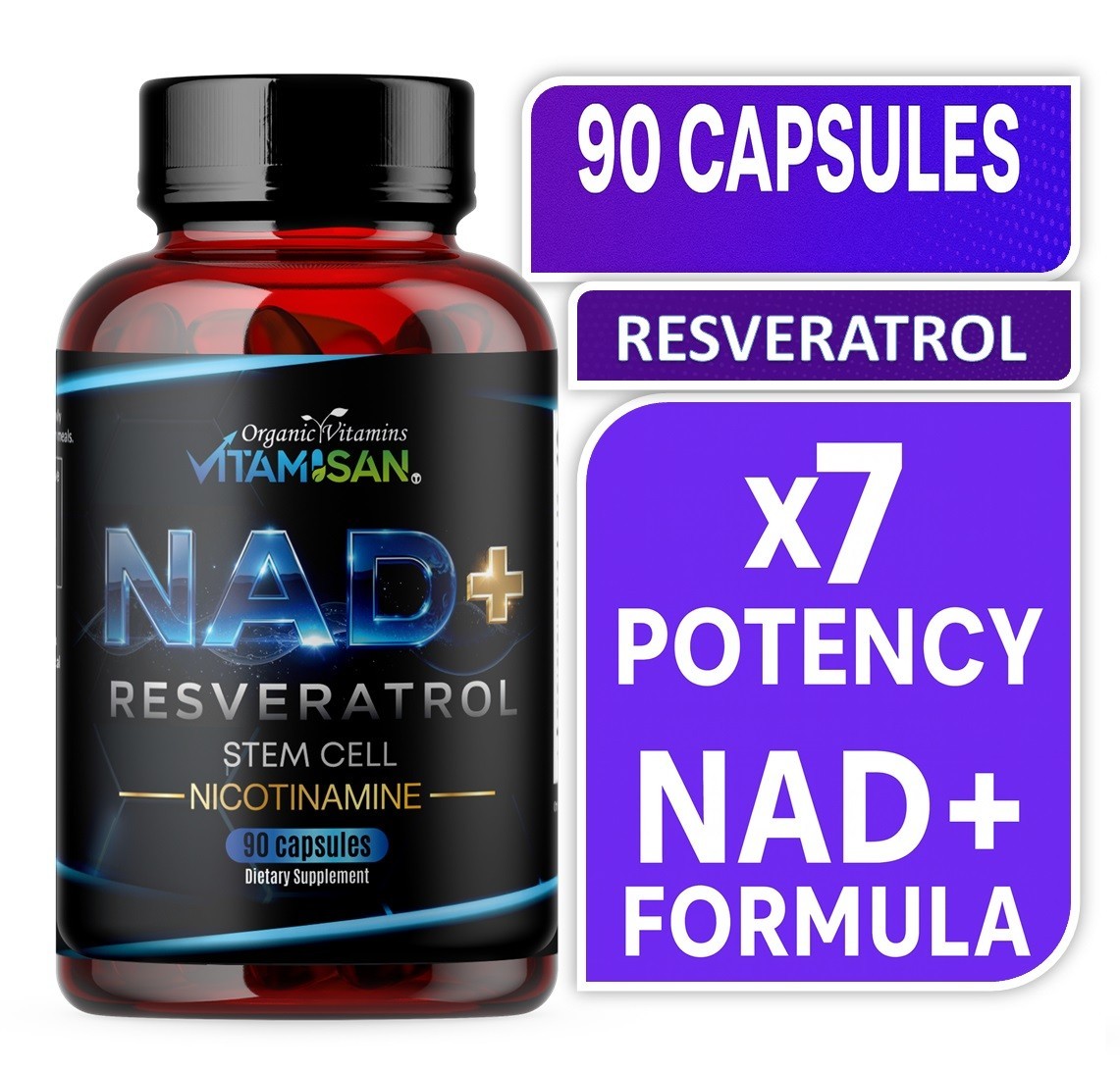 Nicotinamide Riboside Resveratrol for Anti-Aging Energy Focus Supplement 90 caps
