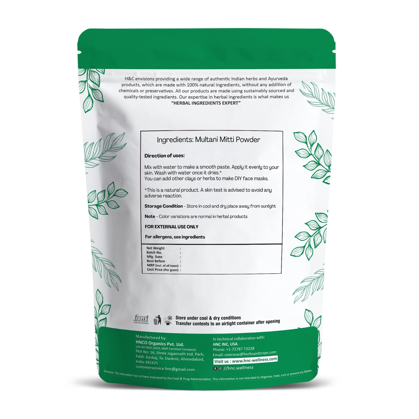 H&C Herbal Ingredients Expert 100% Pure Fuller’s Earth 8 Ounce (Pack of 1)