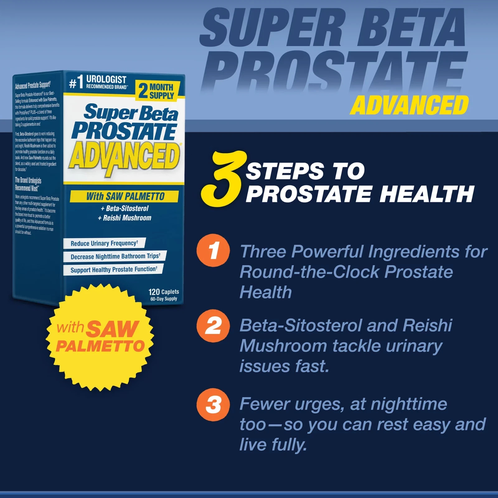 Super Beta Prostate Advanced with Saw Palmetto 120 Capsules Free Shipping