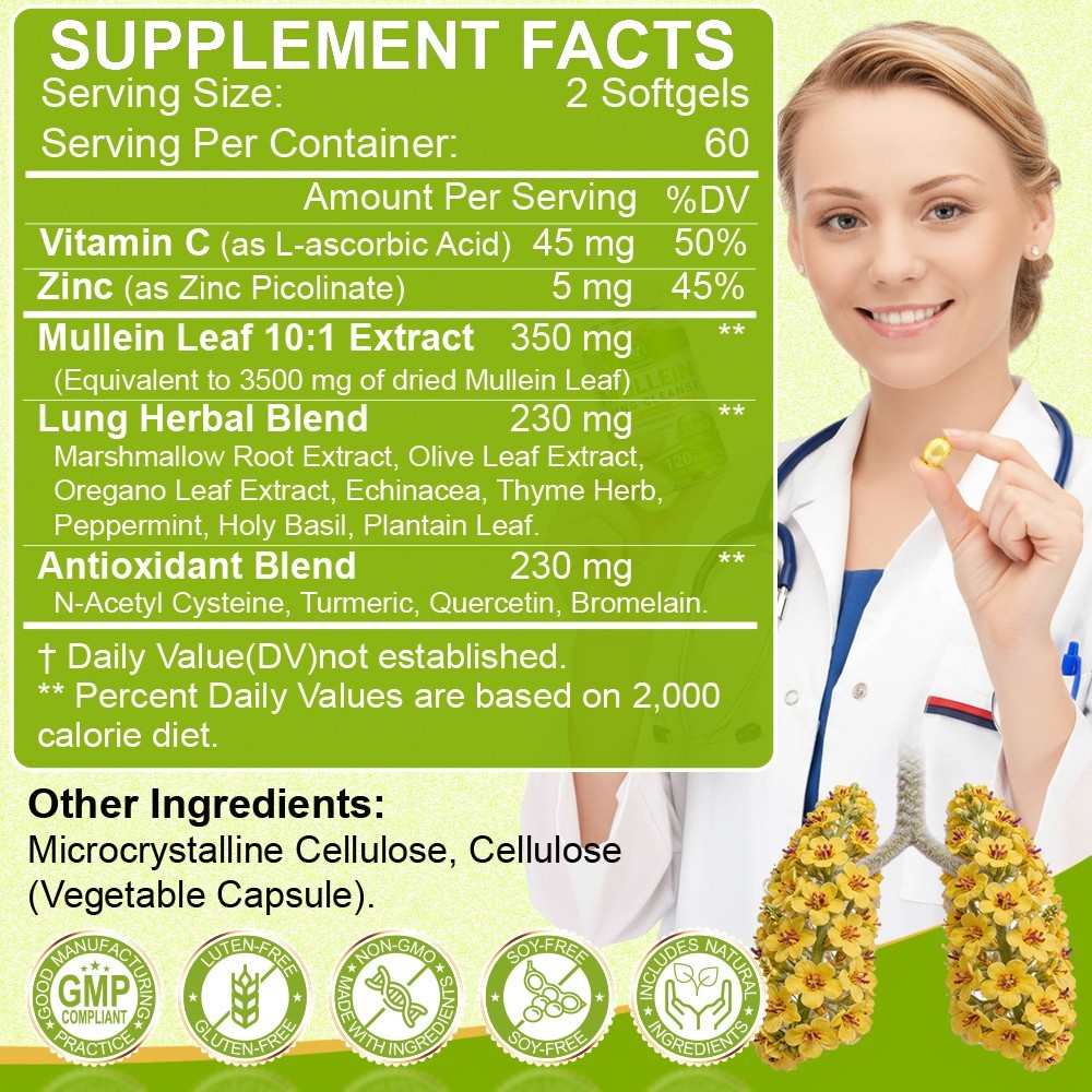Mullein Leaf Capsules – Lung Cleanse & Cough Relief, Respiratory Health, Detox