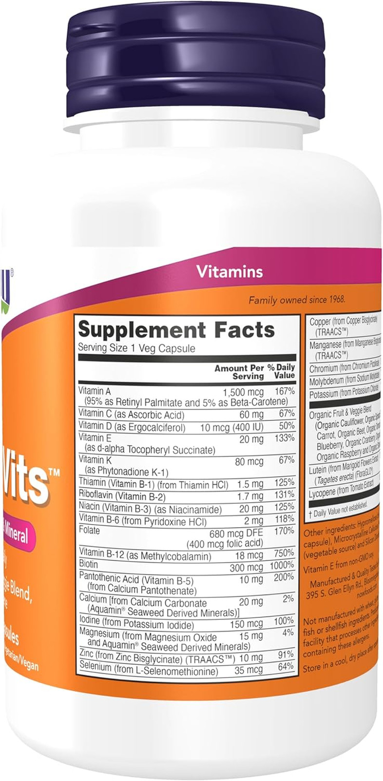 NOW Foods Supplements, Daily Vits™ with Fruit & Veggie Blend, Lutein and Lycopen