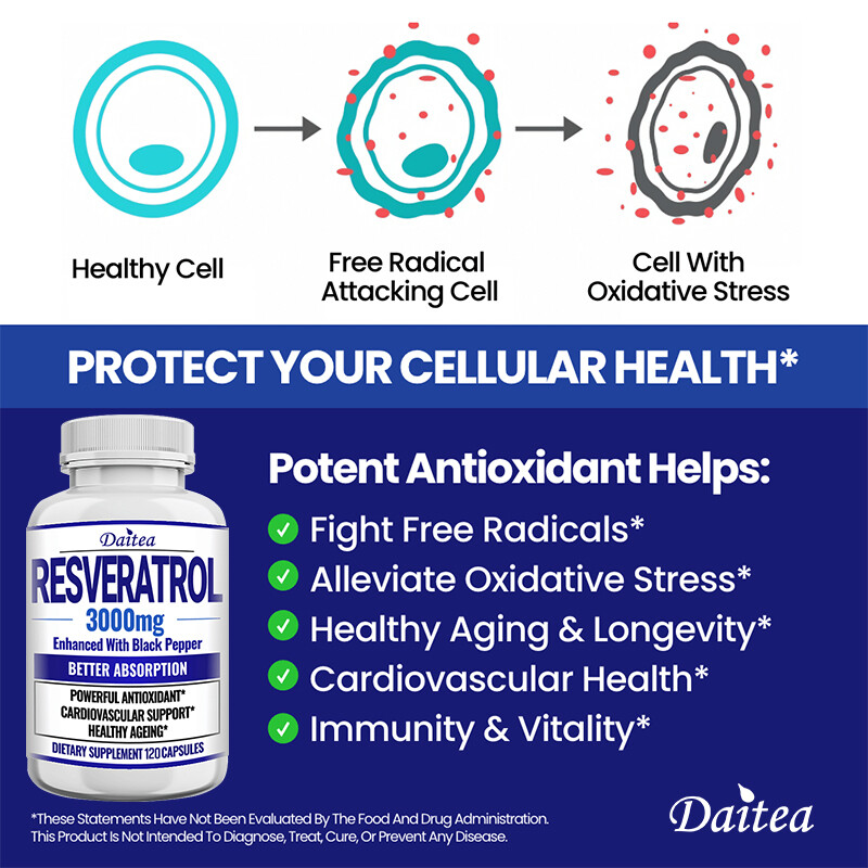 Resveratrol Capsules 3000mg Anti-Aging Antioxidants, Radiant Skin 30/60/120 Caps