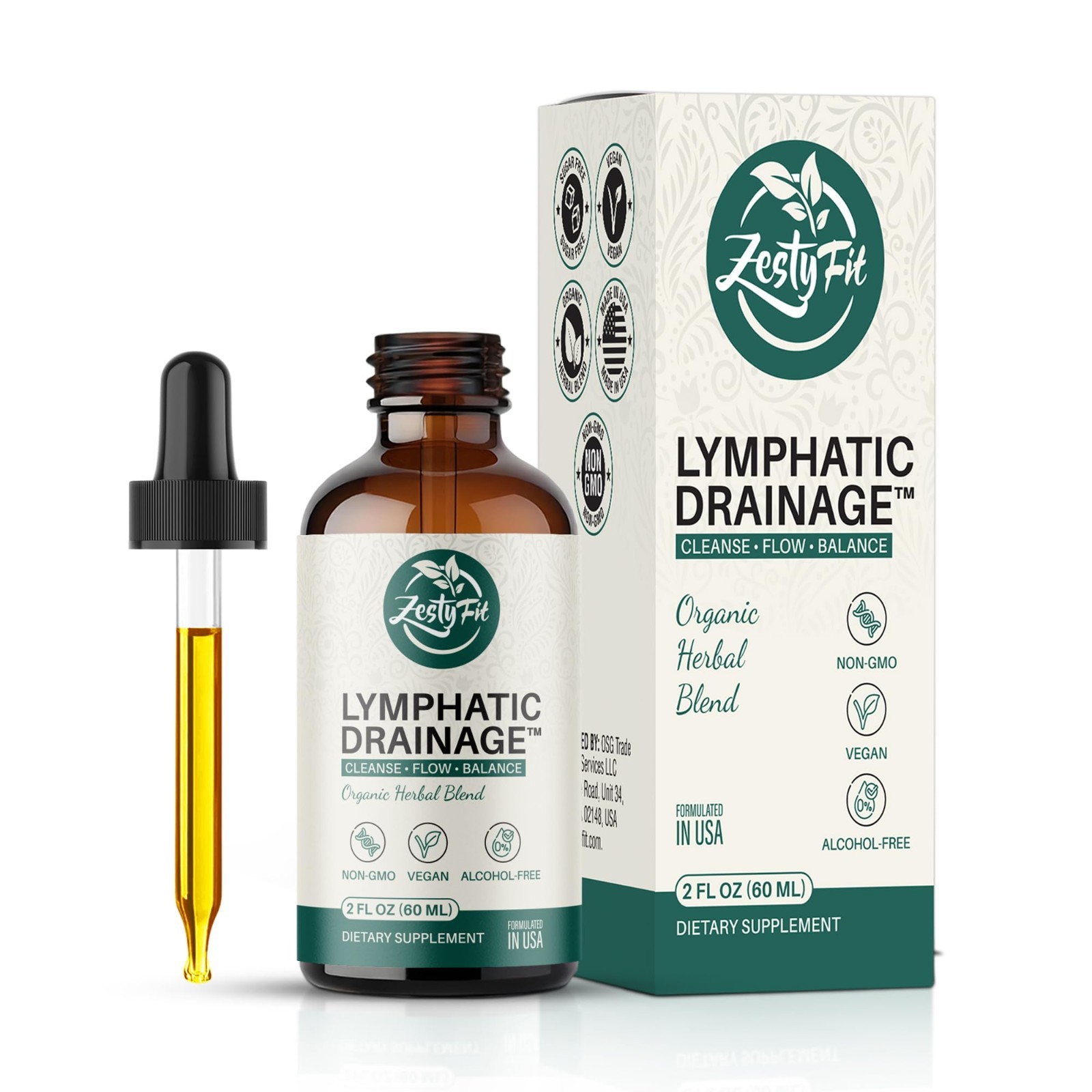 Organic Lymphatic Drainage Drops 11-in-1 Detox Support Liquid, Vegan, Non-GMO, 2