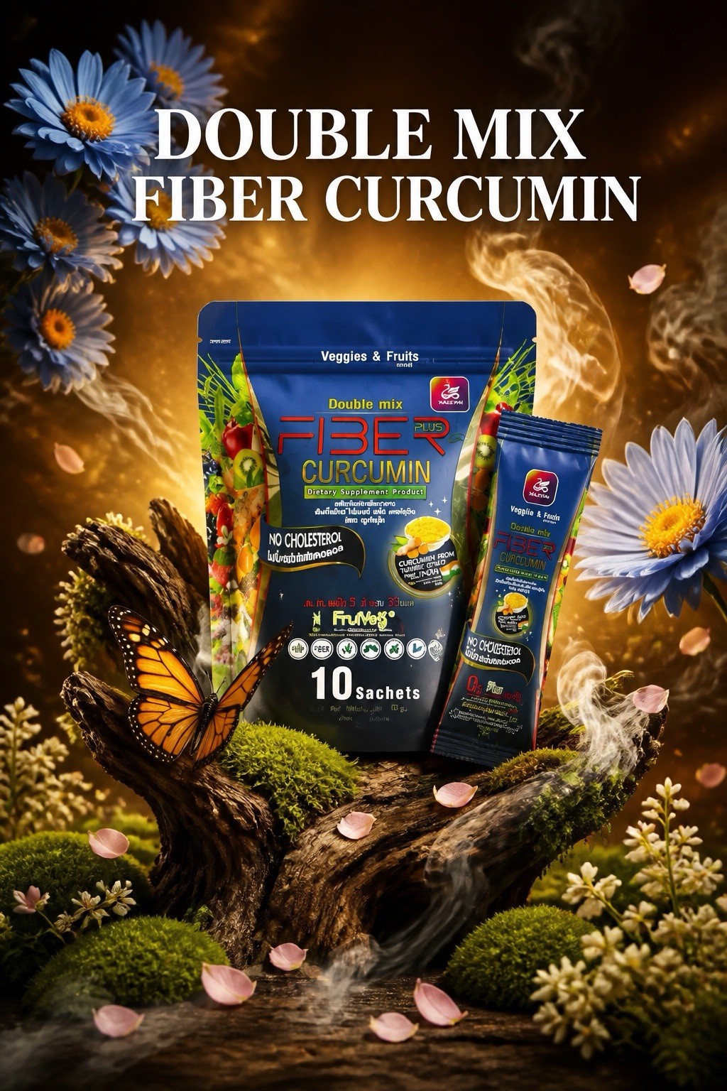 YA-LEE-YAH Double Mix Fiber Plus w/ Curcumin Veggies & Fruits 10 Sachets