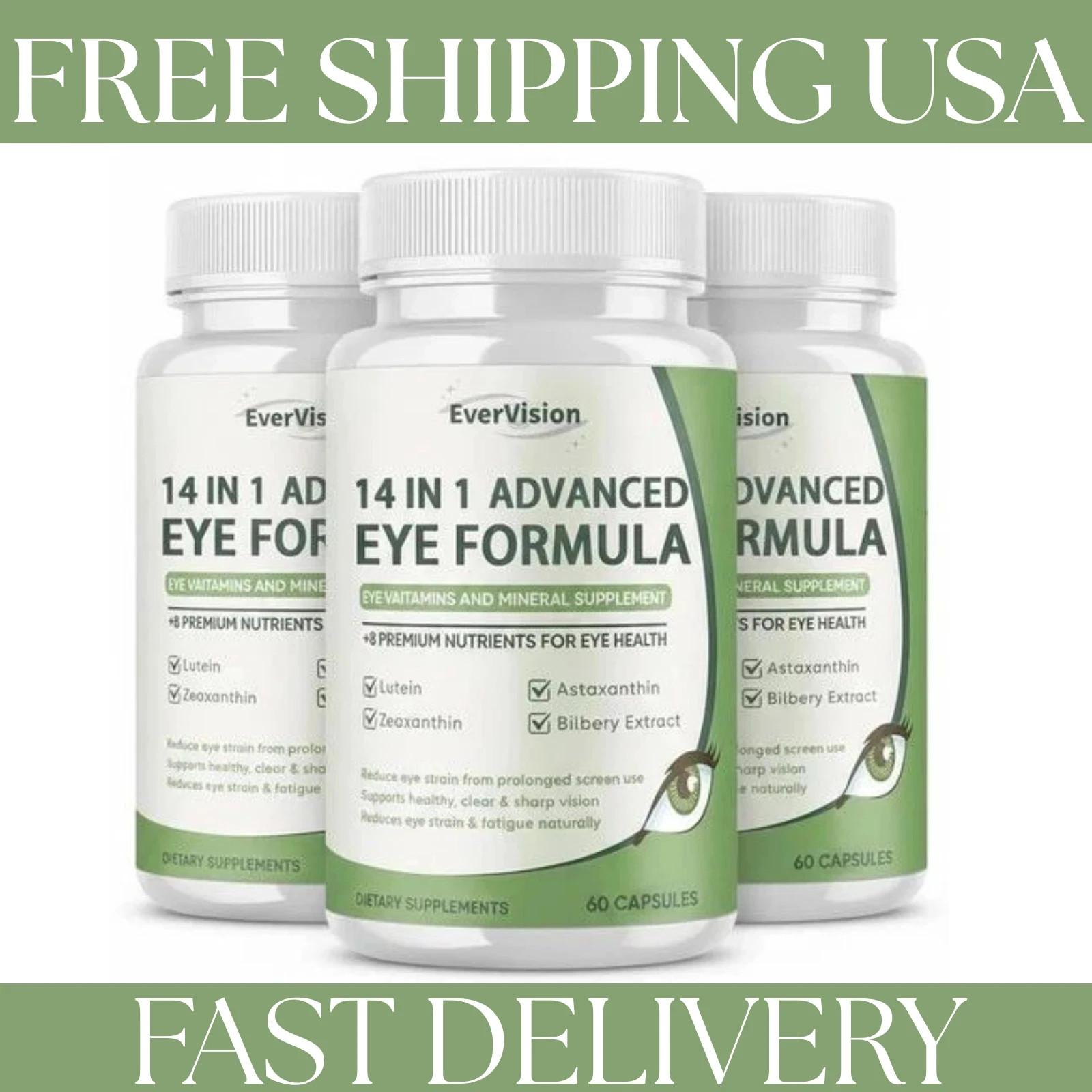 (3 pack ) Evervision 14 in 1 Advanced Eye Formula pills – (180 Capsules )