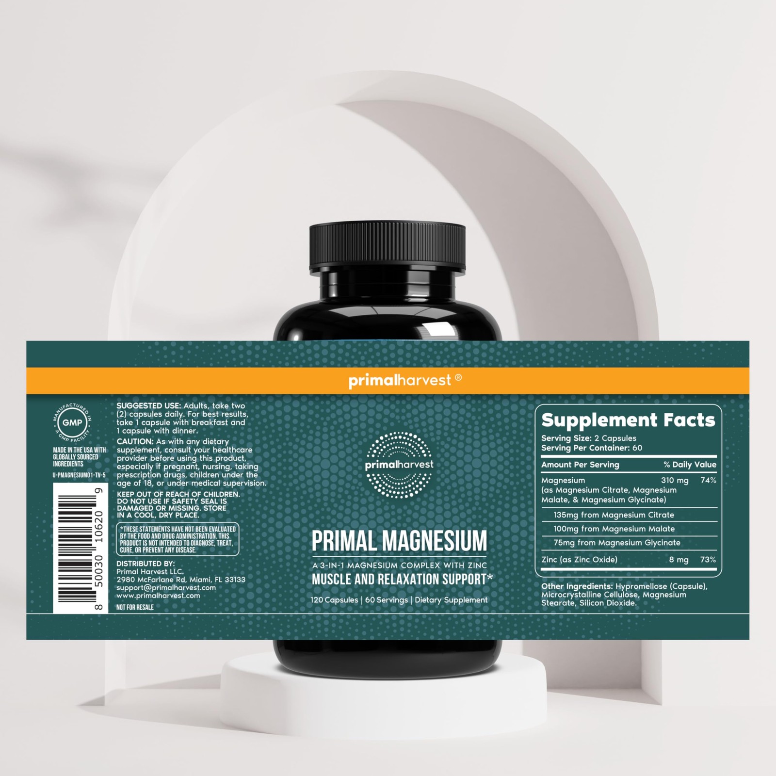 Magnesium Supplement Complex 310mg by Primal Harvest 120 Count (Pack of 1)