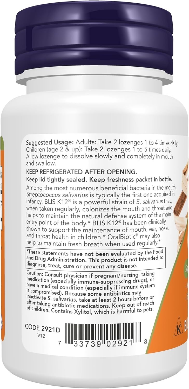 Now Foods OralBiotic 60 Lozenges Gluten-Free, GMP Quality Assured EXP 05/2027