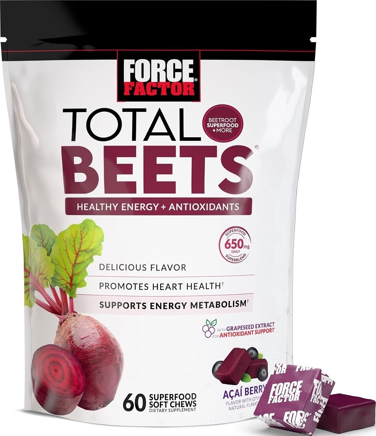 Heart Health Soft Chews – Total Beets with Acai Berry Flavor, 60 Count