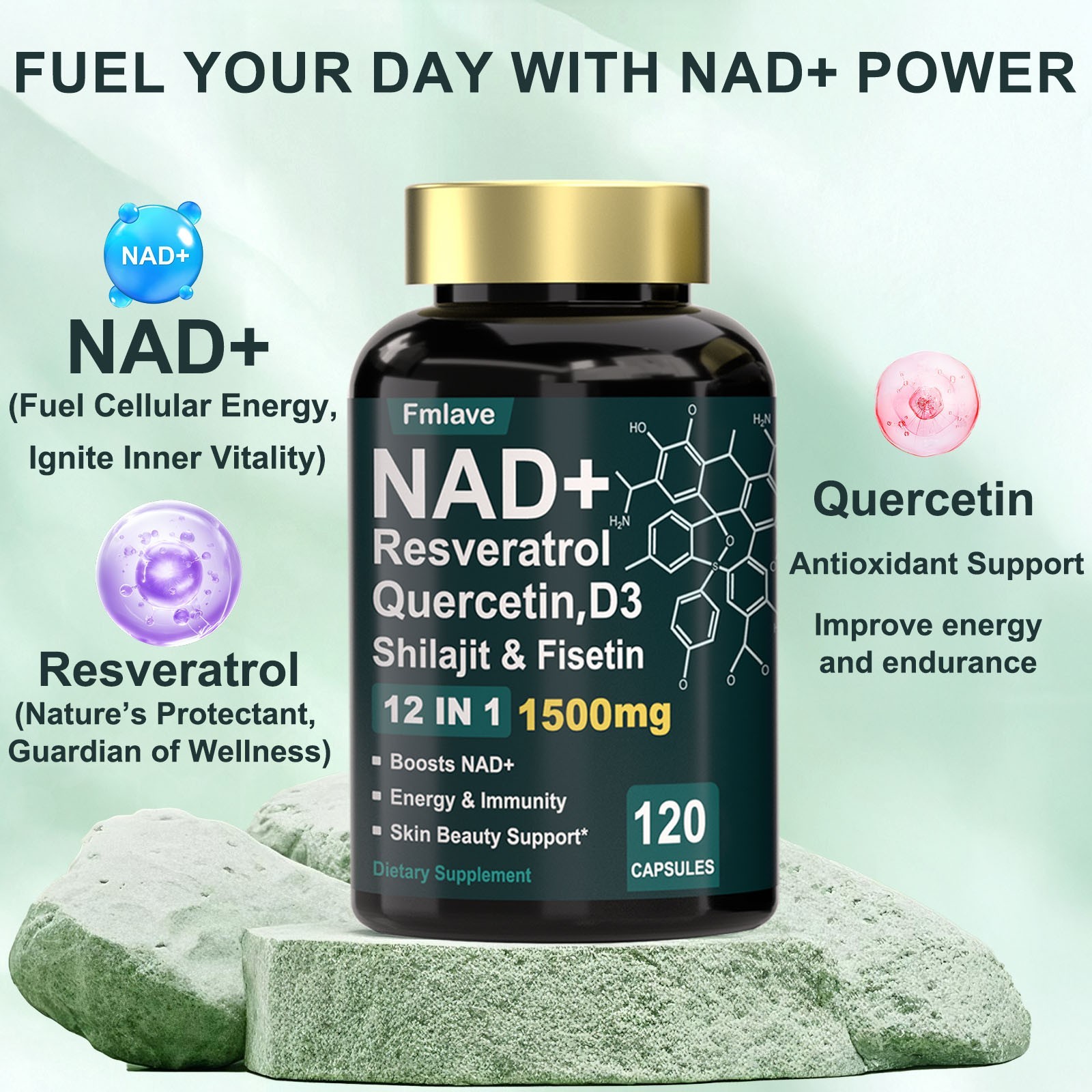 NAD+ Supplement 1500mg with Resveratrol | Cellular Health & Energy | 120 Capsule