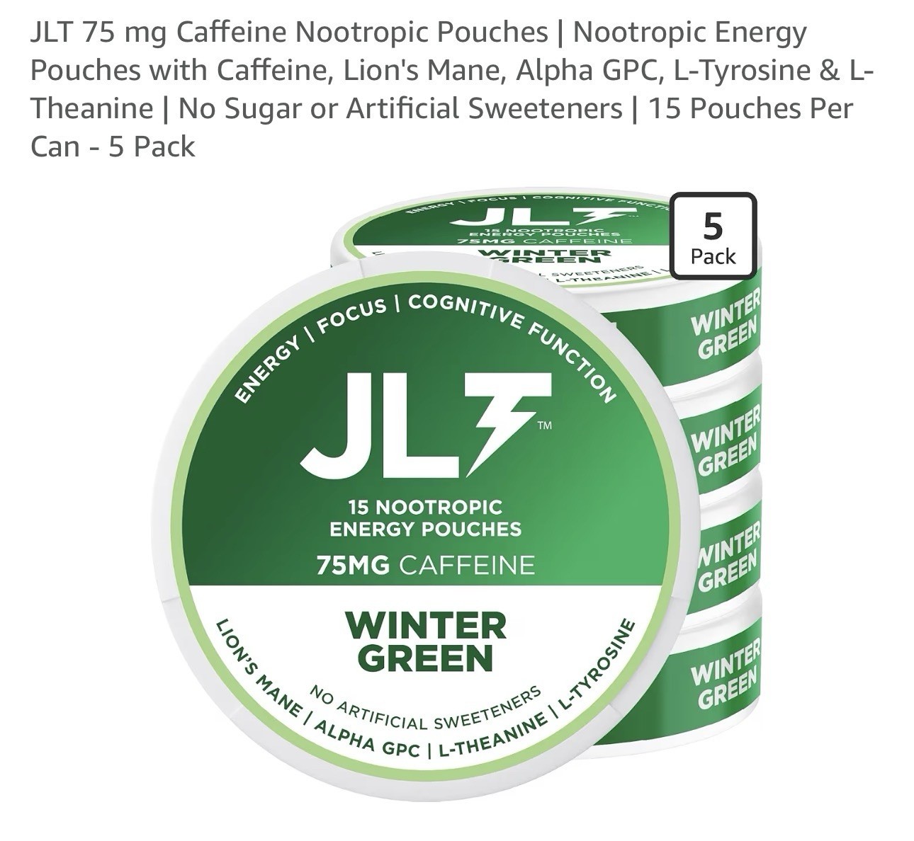 JLT 75 mg Caffeine Nootropic Pouches Energy Pouches W/ Caffeine 5 Pk READ ALL