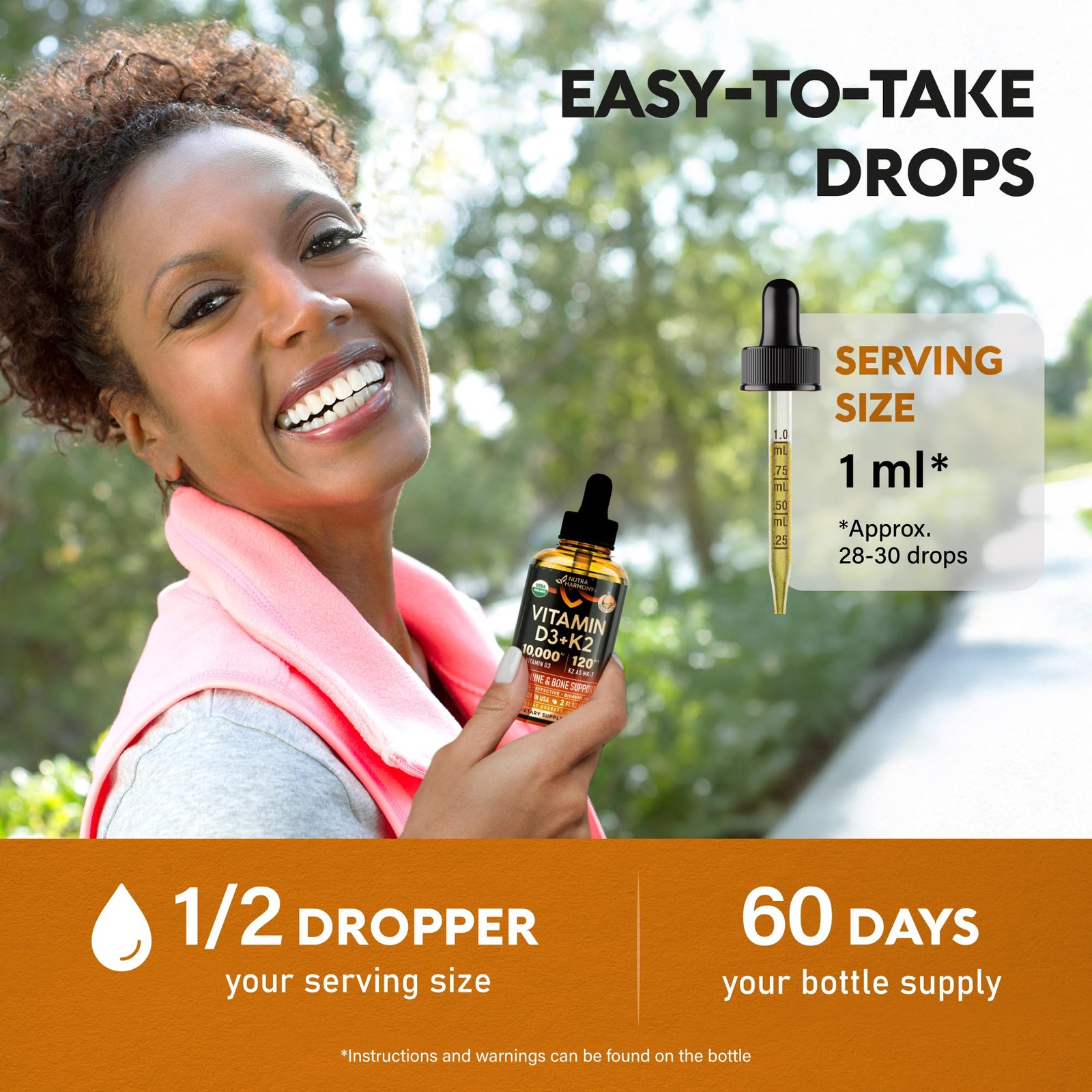 Vitamin D3 K2 Organic Drops Bone Teeth Immune Mood Support Gotas Vitamina D3
