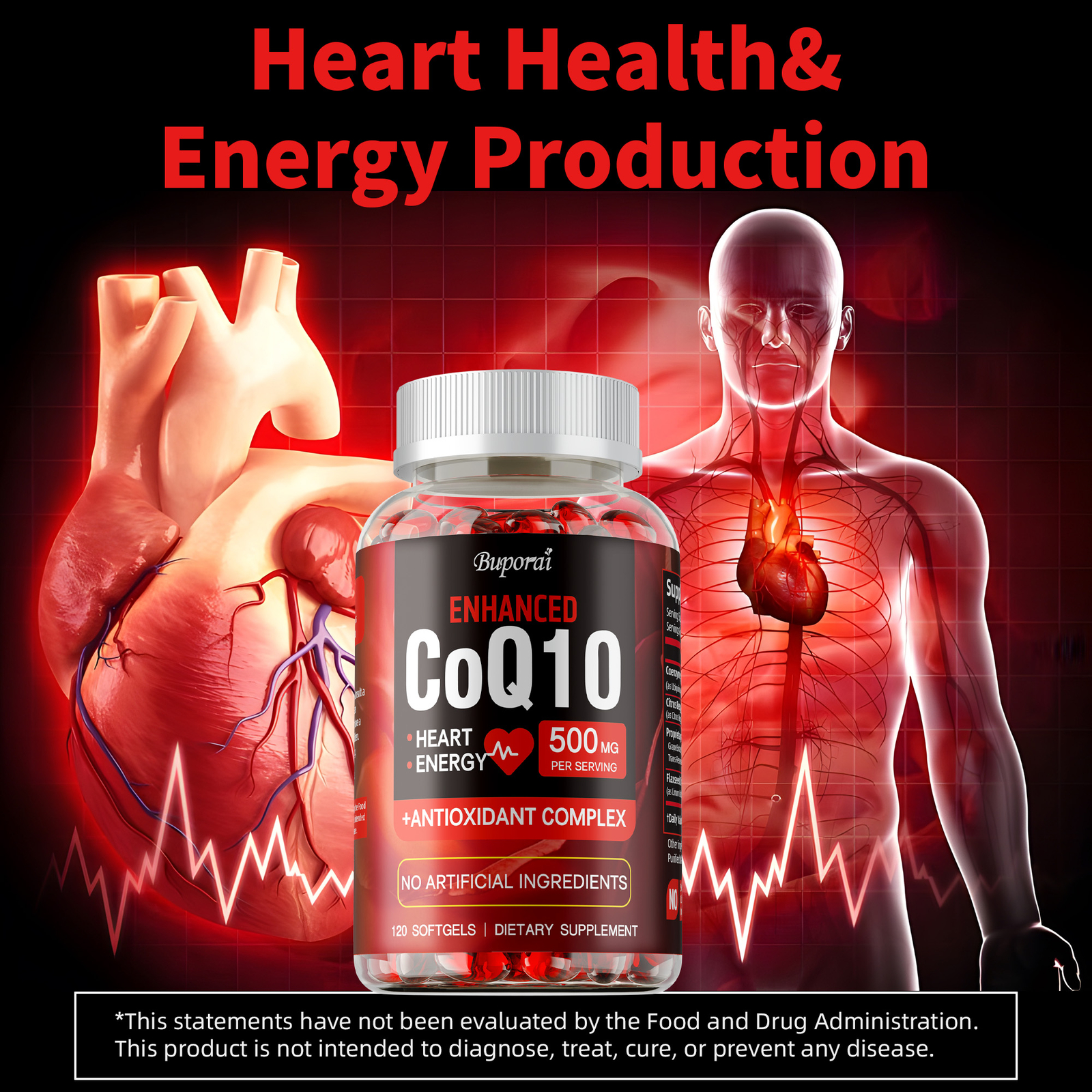 CoQ10 500mg – Antioxidant, Good for Heart Health and Energy Production,Non-GMO