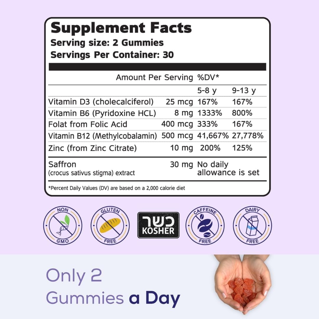 NutriMagic Kids Brain Booster Saffron Extract Gummies Focus Memory Multivitamin