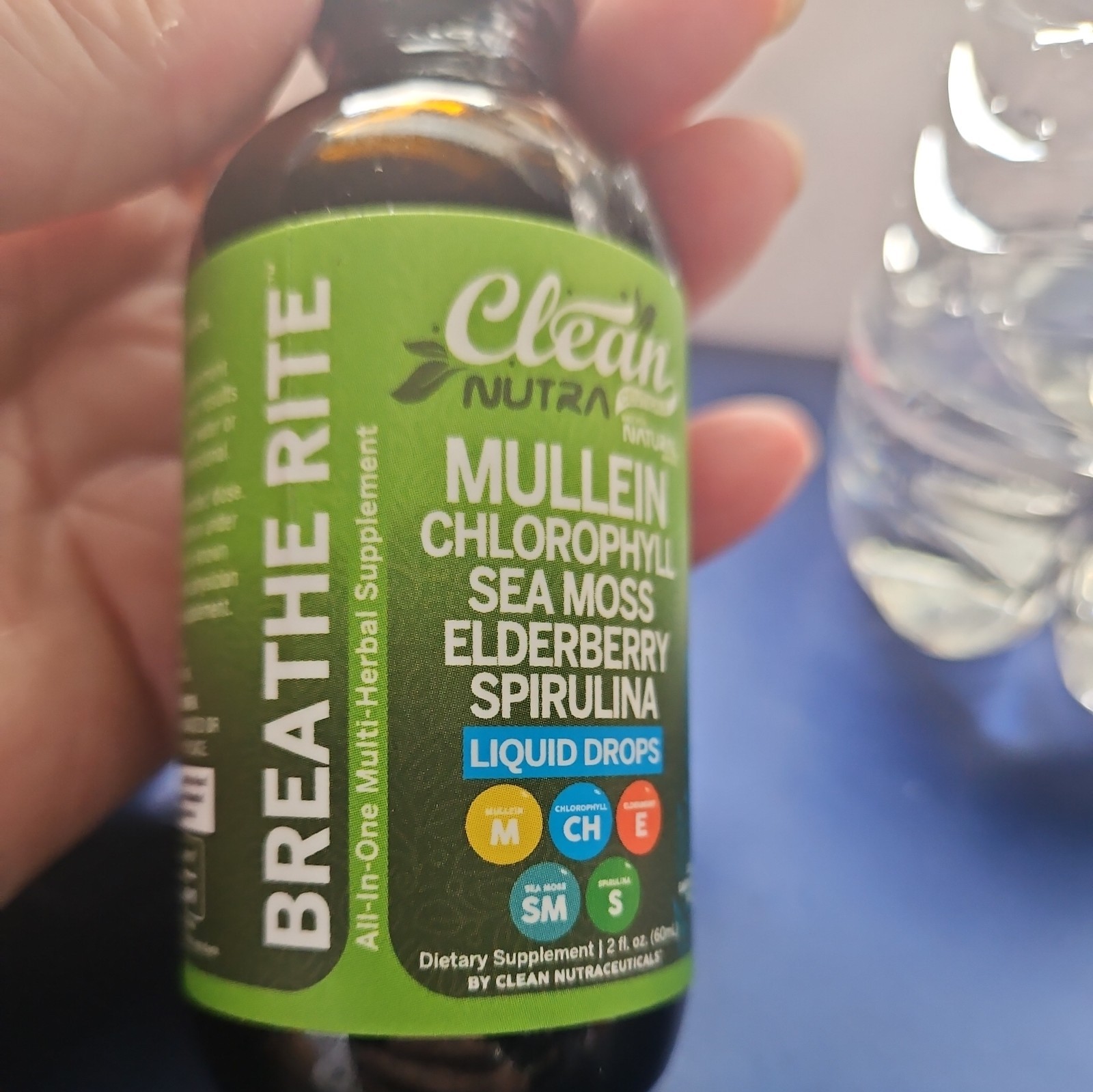 Clean Nutra BREATHE RITE 2oz Mullein Chlorophyll Sea Moss LIQUID DROPS 03/2027